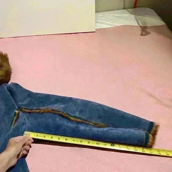 The LOOK Randolph Duke Womens Suede & Faux Fur Blue Fox Jacket Hood Size Large - Picture 10 of 16